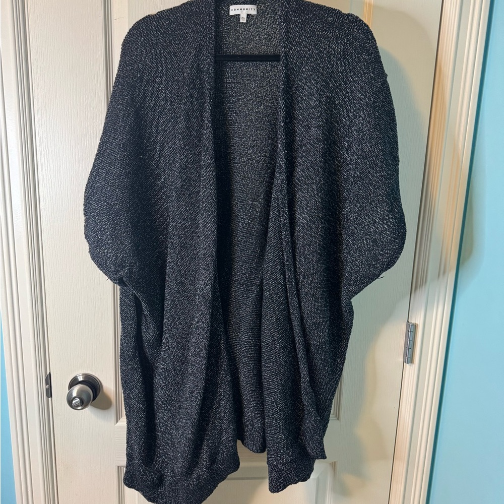 Community Open-Front Black Heather Women's Sweater Cardigan